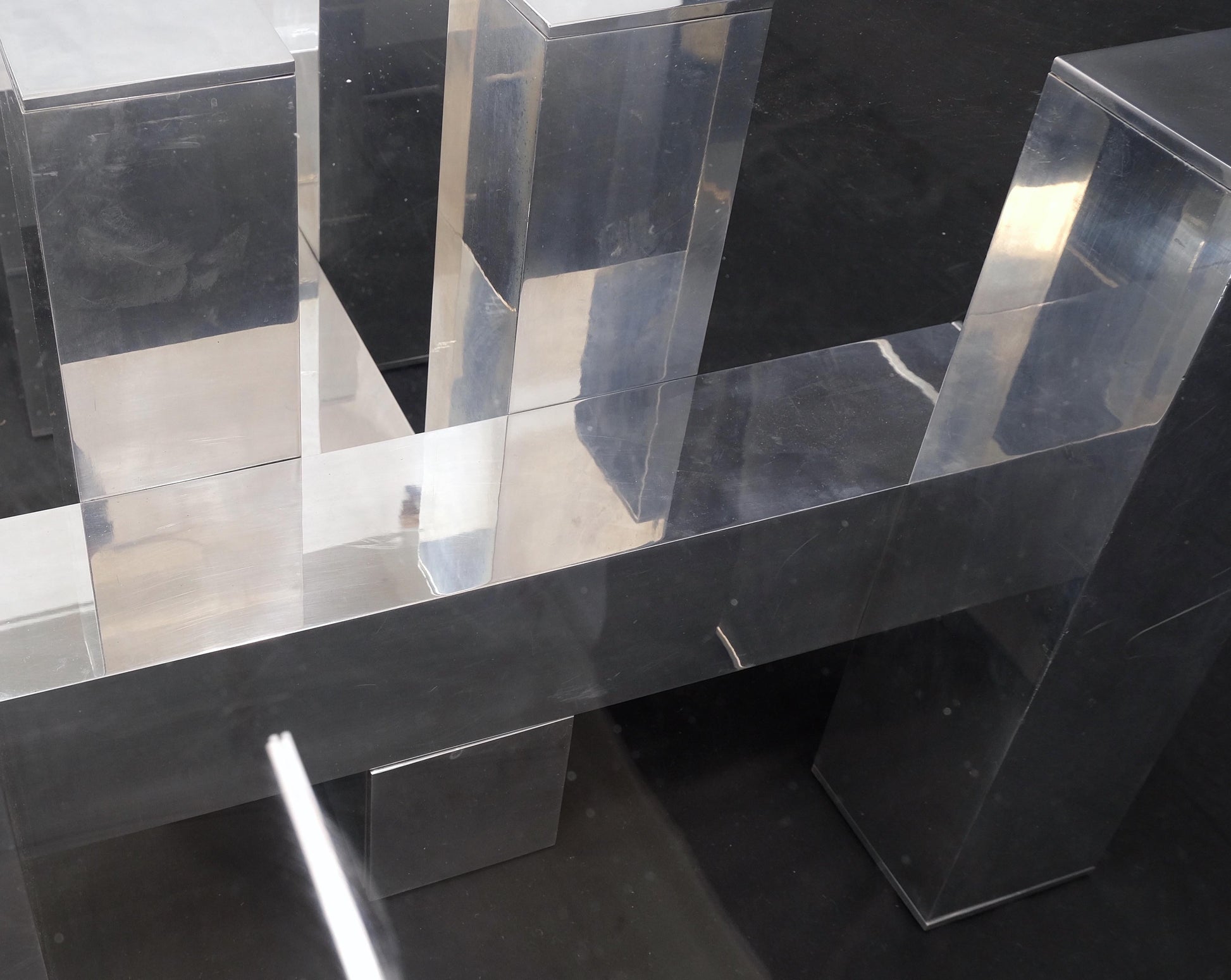 EstablishedLines Cityscape Aluminum Base Lucite Rectangle Top Rounded Corners Coffee Table