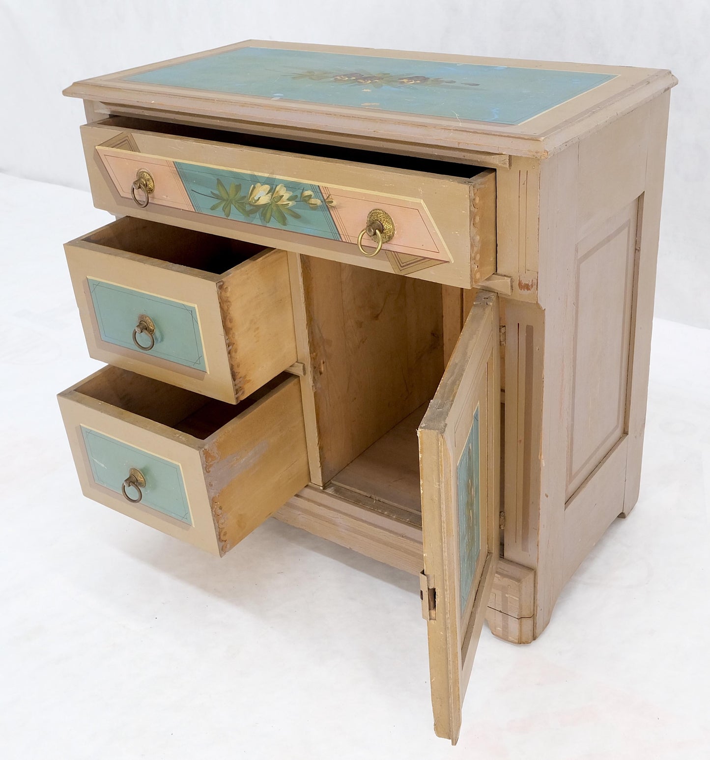 Victorian Hand Painted Dresser Mirror King Bed Headboard Chair Footstool Drawers