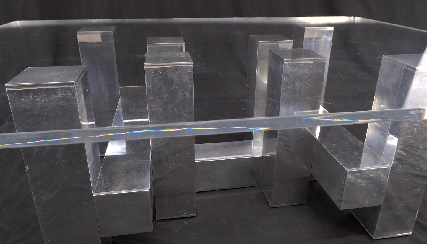 EstablishedLines Cityscape Aluminum Base Lucite Rectangle Top Rounded Corners Coffee Table