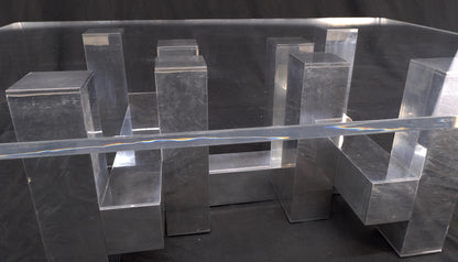 EstablishedLines Cityscape Aluminum Base Lucite Rectangle Top Rounded Corners Coffee Table
