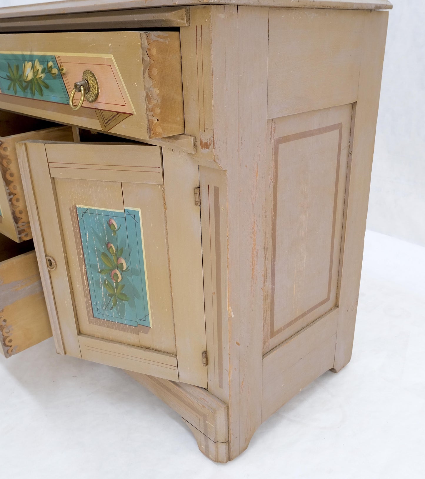 Victorian Hand Painted Dresser Mirror King Bed Headboard Chair Footstool Drawers
