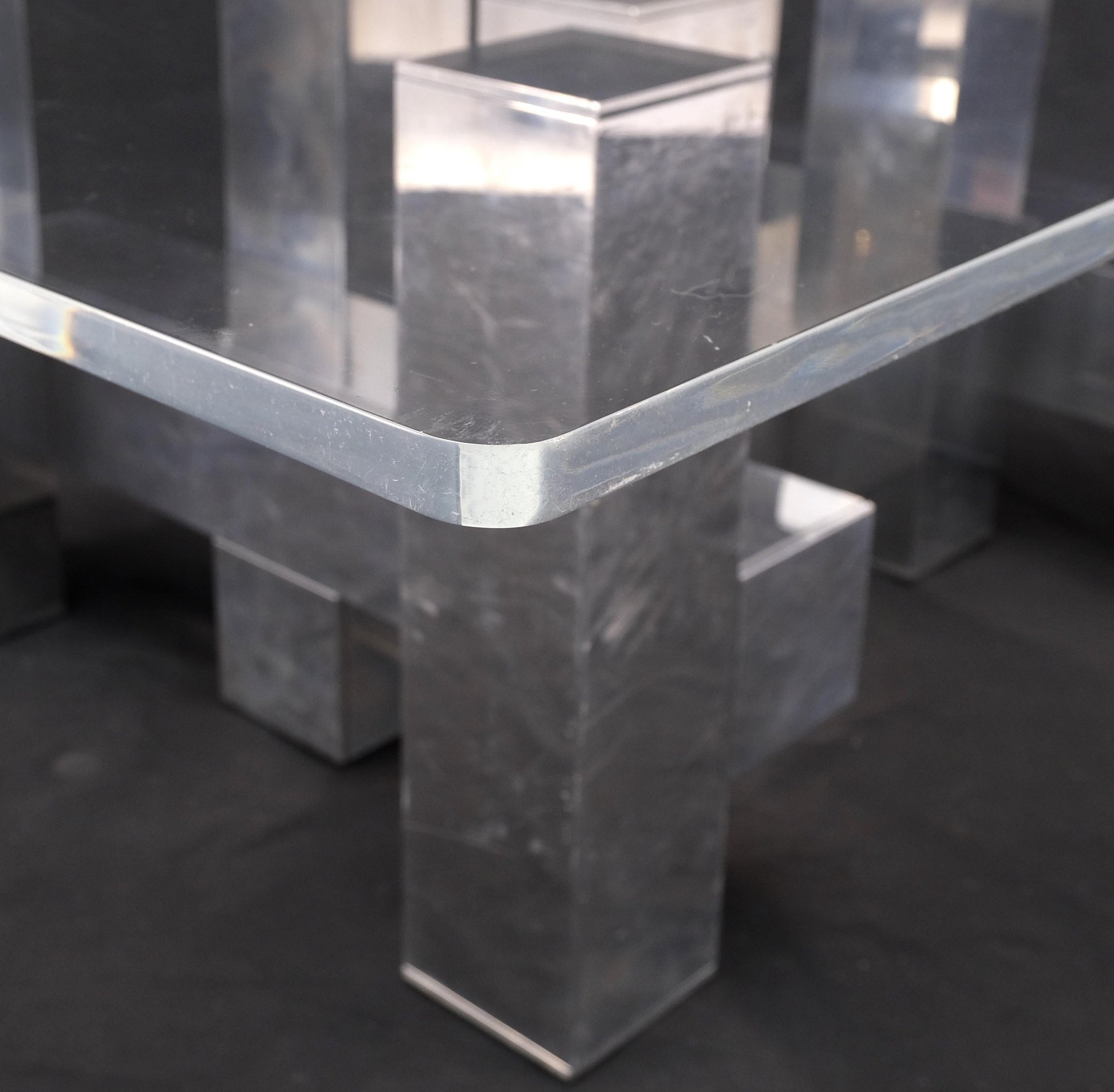EstablishedLines Cityscape Aluminum Base Lucite Rectangle Top Rounded Corners Coffee Table