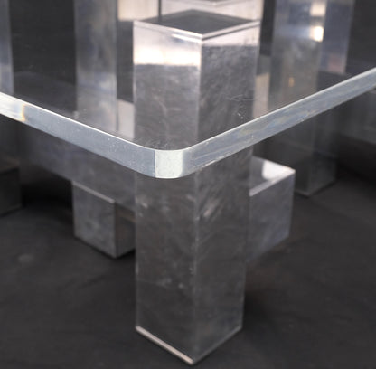 EstablishedLines Cityscape Aluminum Base Lucite Rectangle Top Rounded Corners Coffee Table