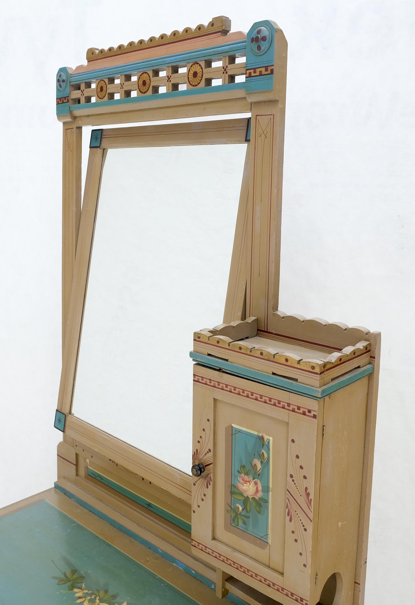 Victorian Hand Painted Dresser Mirror King Bed Headboard Chair Footstool Drawers