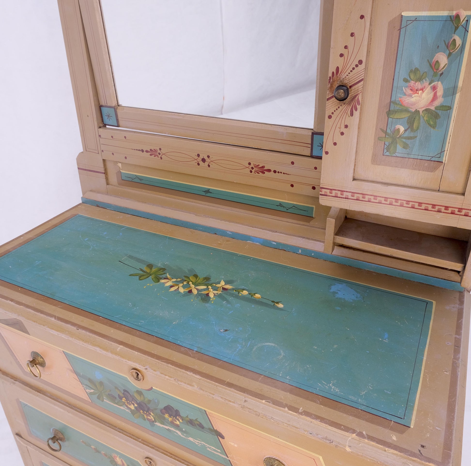 EstablishedLines Victorian Hand Painted Dresser Mirror King Bed Headboard Chair Footstool Drawers