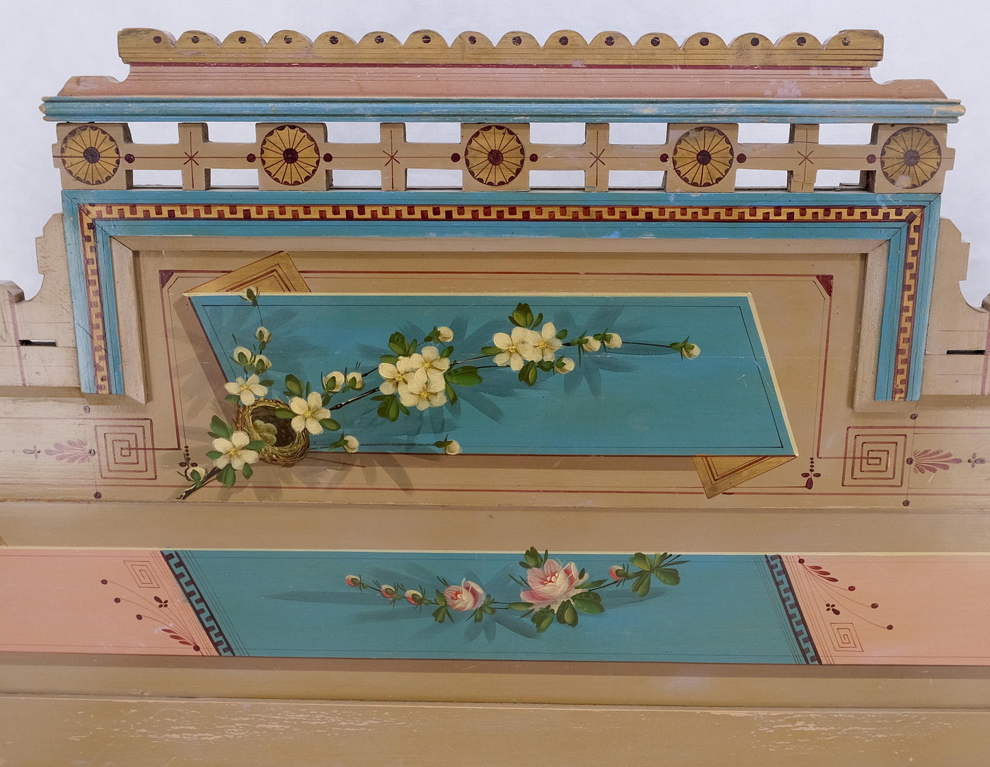 Victorian Hand Painted Dresser Mirror King Bed Headboard Chair Footstool Drawers