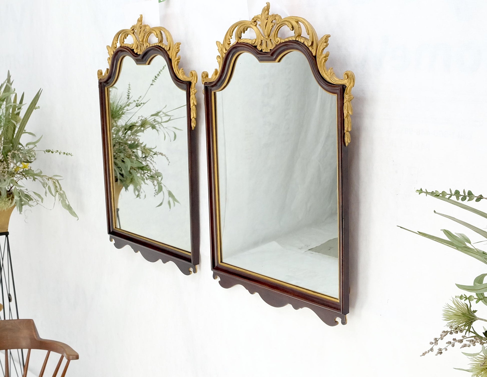 EstablishedLines Pair of Neoclassical Chippendale Carved Gold Gilt Mahogany Wall Mirrors MINT!