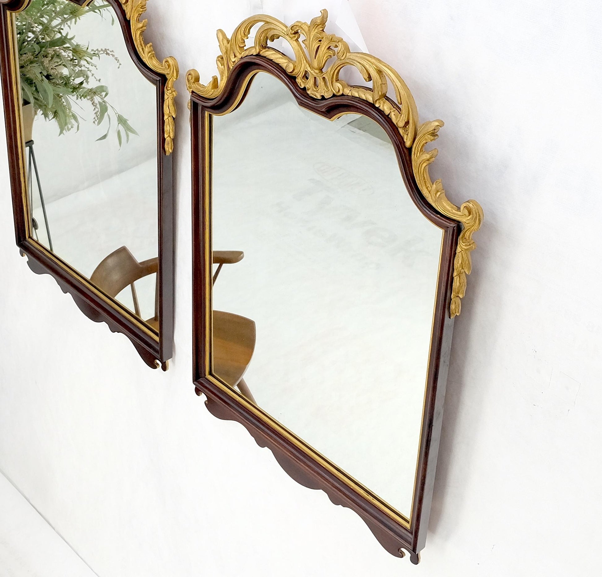 EstablishedLines Pair of Neoclassical Chippendale Carved Gold Gilt Mahogany Wall Mirrors MINT!