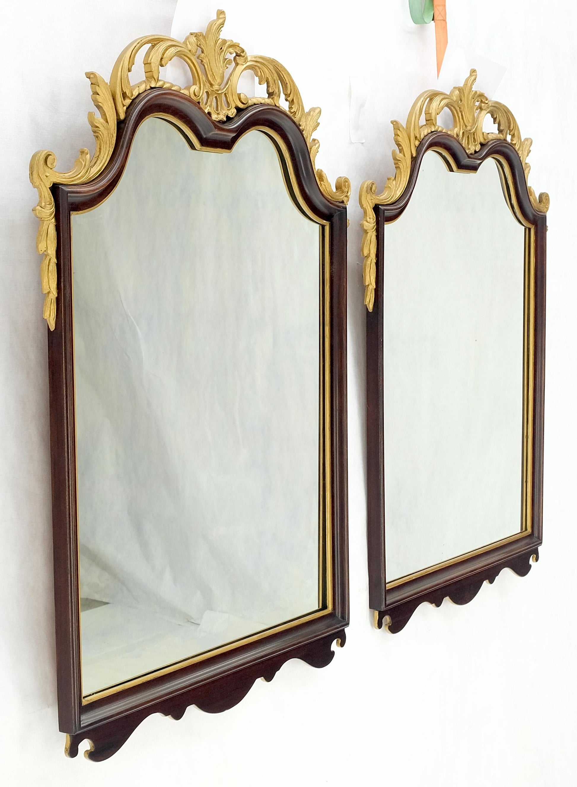 EstablishedLines Pair of Neoclassical Chippendale Carved Gold Gilt Mahogany Wall Mirrors MINT!