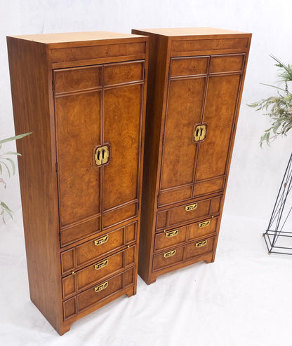 Thomasville Tall Tower Shape Highboy Dressers W/ Drawer Compartment Burl Wood