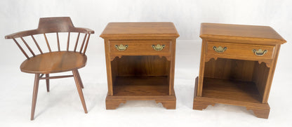 EstablishedLines Pair of Chestnut One Drawer Nightstands End Tables Bracket Feet Shelf MINT!
