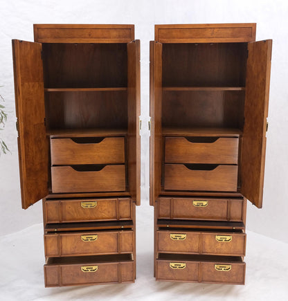 Thomasville Tall Tower Shape Highboy Dressers W/ Drawer Compartment Burl Wood