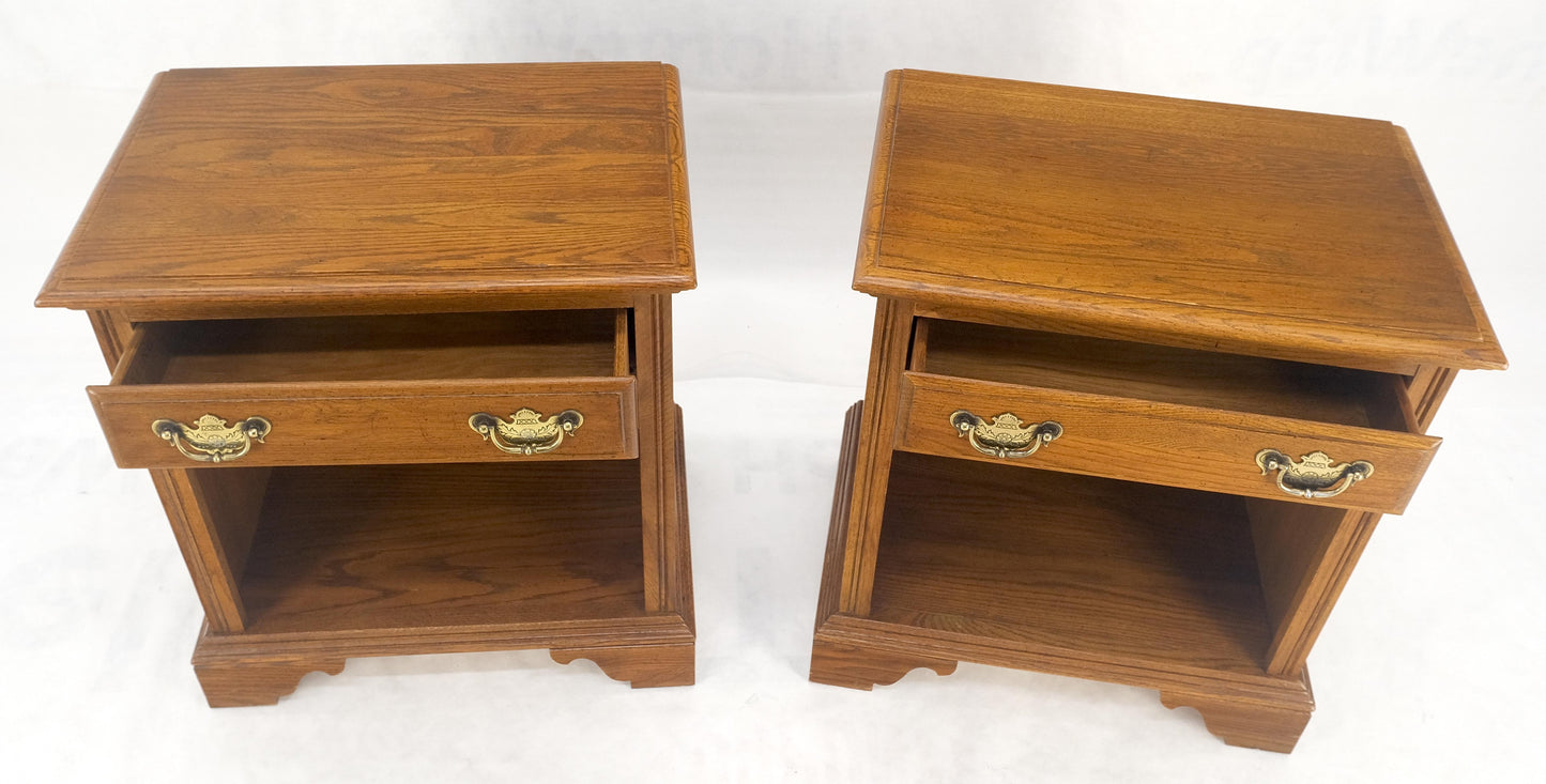 EstablishedLines Pair of Chestnut One Drawer Nightstands End Tables Bracket Feet Shelf MINT!