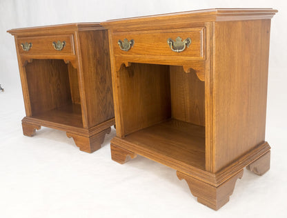 EstablishedLines Pair of Chestnut One Drawer Nightstands End Tables Bracket Feet Shelf MINT!