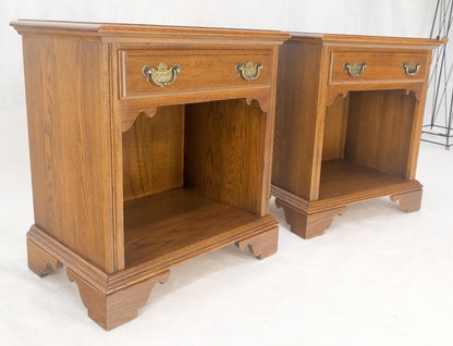 EstablishedLines Pair of Chestnut One Drawer Nightstands End Tables Bracket Feet Shelf MINT!