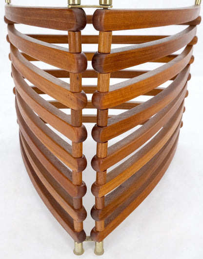 EstablishedLines Danish Mid-Century Modern Teak Slats Triangular Base Glass Top Coffee Table Mint