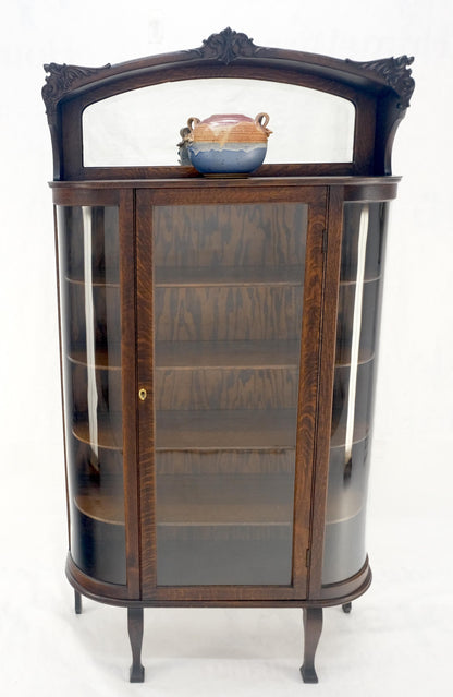 Carved Oak Mirrored Gallery Top Curved Glass Display Curio Showcase Cabinet