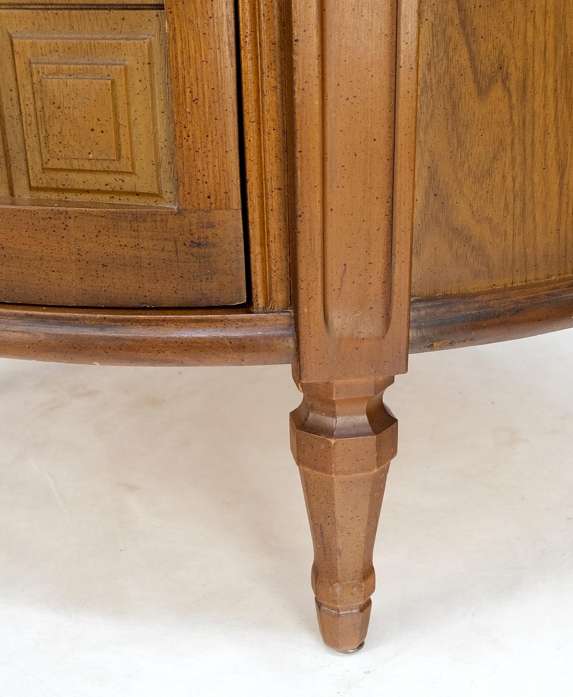 EstablishedLines Pair Round Drum Barrel Shape Travertine Top Two Doors End Side Tables Stand Mint