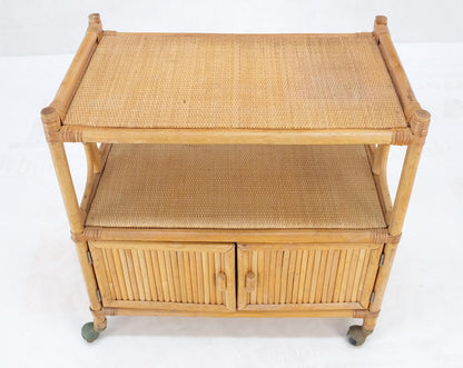 EstablishedLines Rattan Cane Bamboo Mid Century Modern Two Doors Compartment Rolling Bar Cart