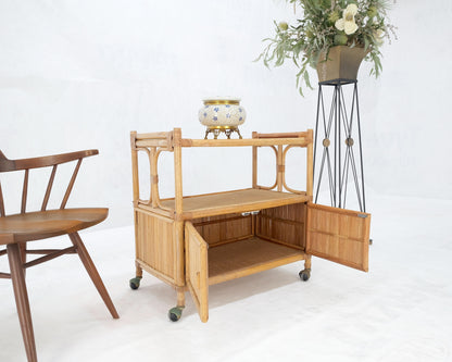 EstablishedLines Rattan Cane Bamboo Mid Century Modern Two Doors Compartment Rolling Bar Cart