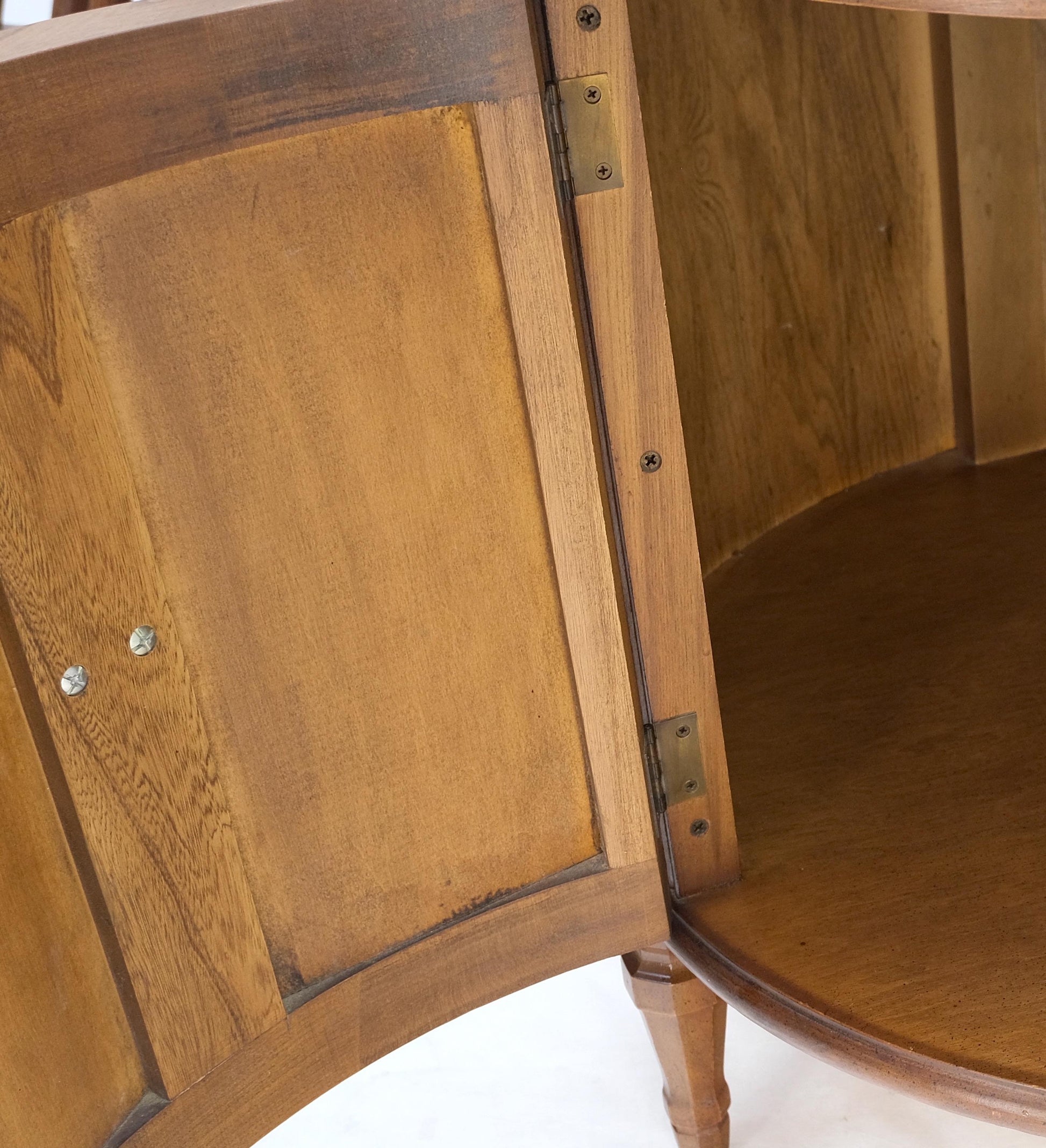 EstablishedLines Pair Round Drum Barrel Shape Travertine Top Two Doors End Side Tables Stand Mint