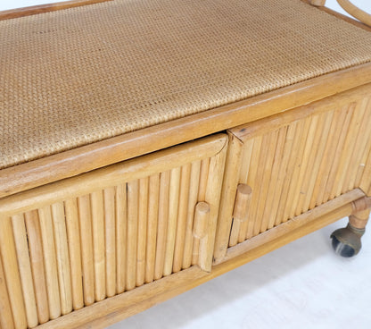 EstablishedLines Rattan Cane Bamboo Mid Century Modern Two Doors Compartment Rolling Bar Cart