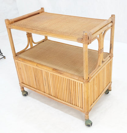 EstablishedLines Rattan Cane Bamboo Mid Century Modern Two Doors Compartment Rolling Bar Cart