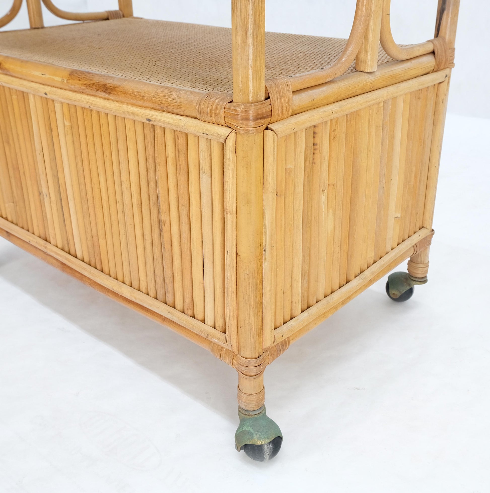 EstablishedLines Rattan Cane Bamboo Mid Century Modern Two Doors Compartment Rolling Bar Cart