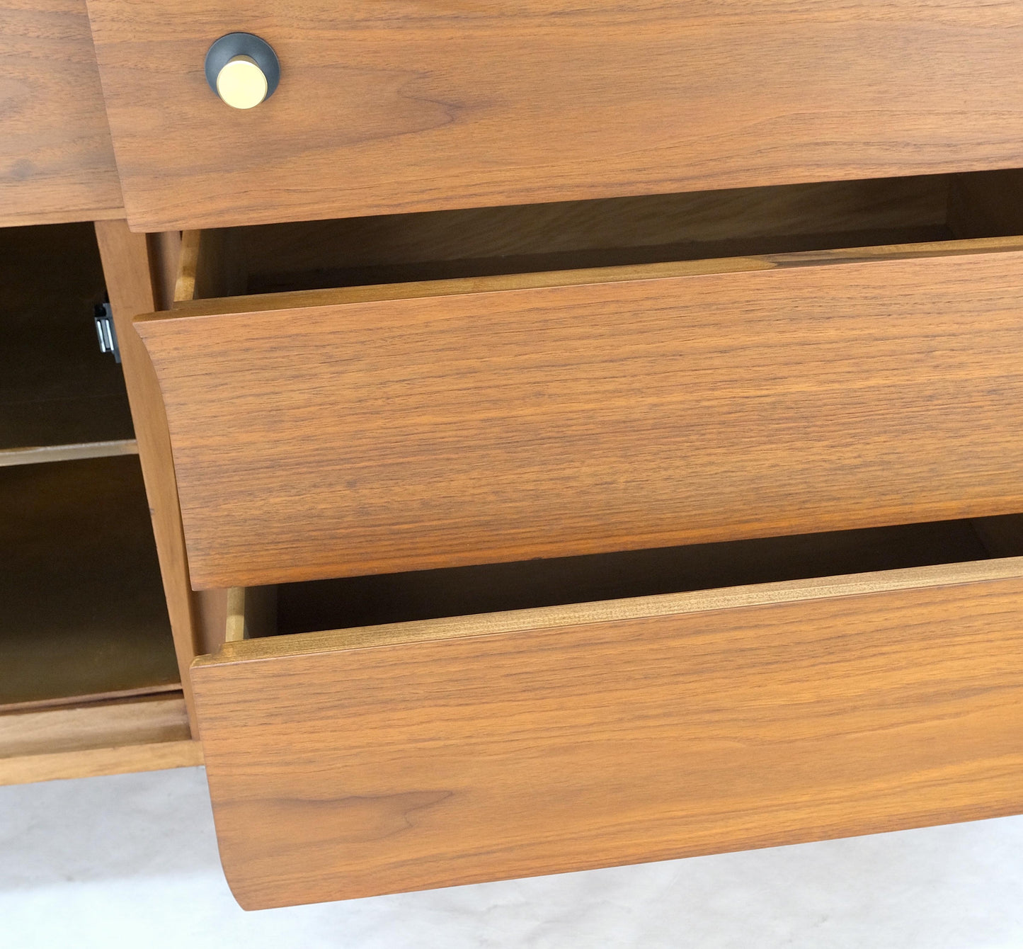 American Walnut Dresser Credenza 4 Drawers Two Door Compartment Brass Pulls MINT