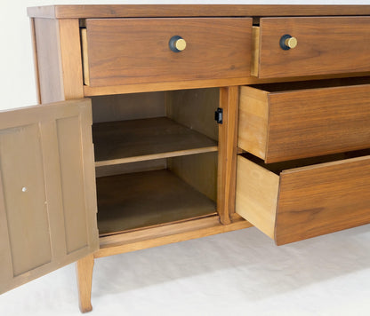American Walnut Dresser Credenza 4 Drawers Two Door Compartment Brass Pulls MINT