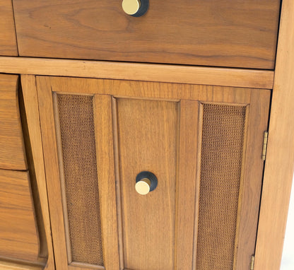American Walnut Dresser Credenza 4 Drawers Two Door Compartment Brass Pulls MINT