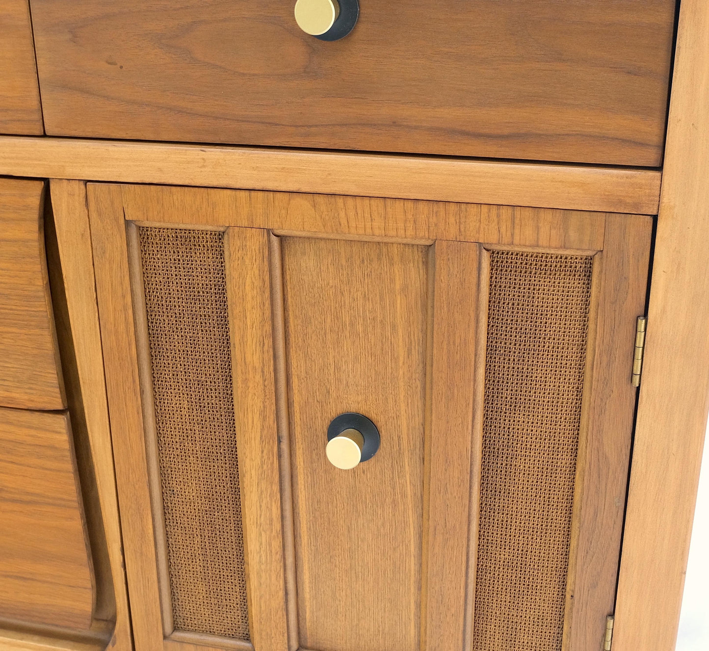 EstablishedLines American Walnut Dresser Credenza 4 Drawers Two Door Compartment Brass Pulls MINT