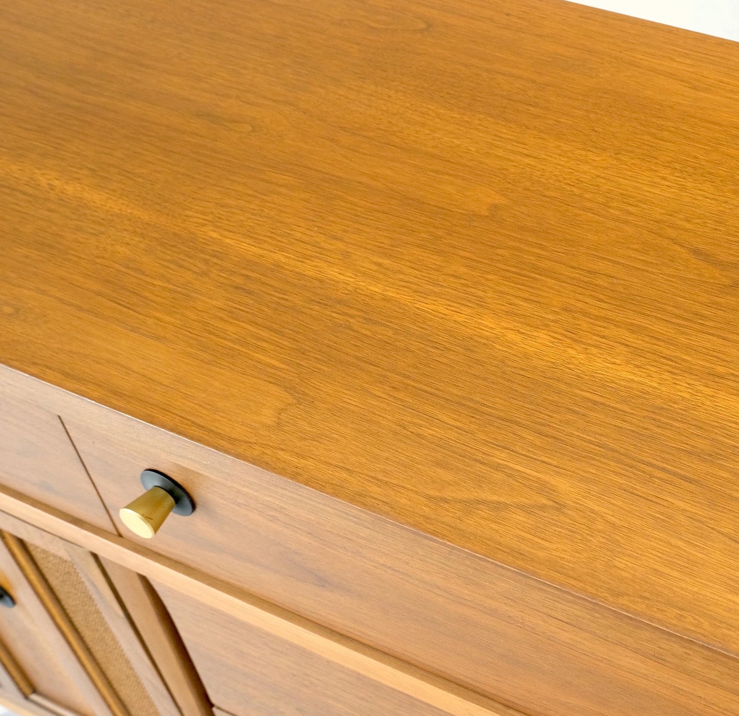 American Walnut Dresser Credenza 4 Drawers Two Door Compartment Brass Pulls MINT