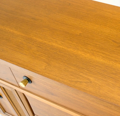 American Walnut Dresser Credenza 4 Drawers Two Door Compartment Brass Pulls MINT