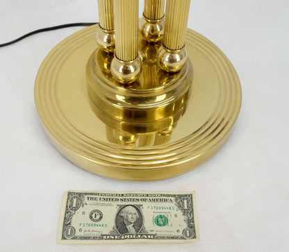 EstablishedLines Pair of Mid Century Modern Brass Etched Glass Shades Torcheres Floor Lamps MINT!