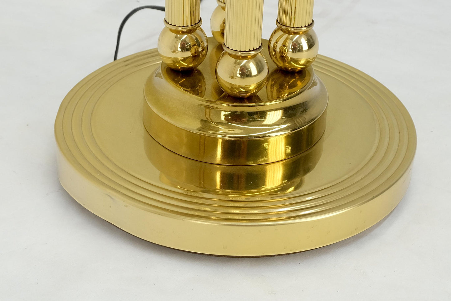 EstablishedLines Pair of Mid Century Modern Brass Etched Glass Shades Torcheres Floor Lamps MINT!