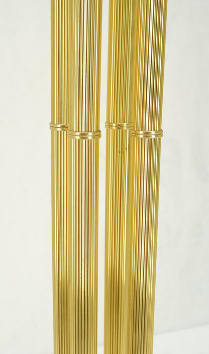 EstablishedLines Pair of Mid Century Modern Brass Etched Glass Shades Torcheres Floor Lamps MINT!