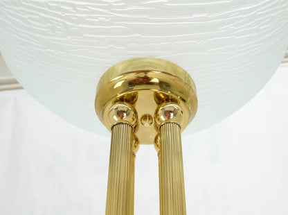 EstablishedLines Pair of Mid Century Modern Brass Etched Glass Shades Torcheres Floor Lamps MINT!
