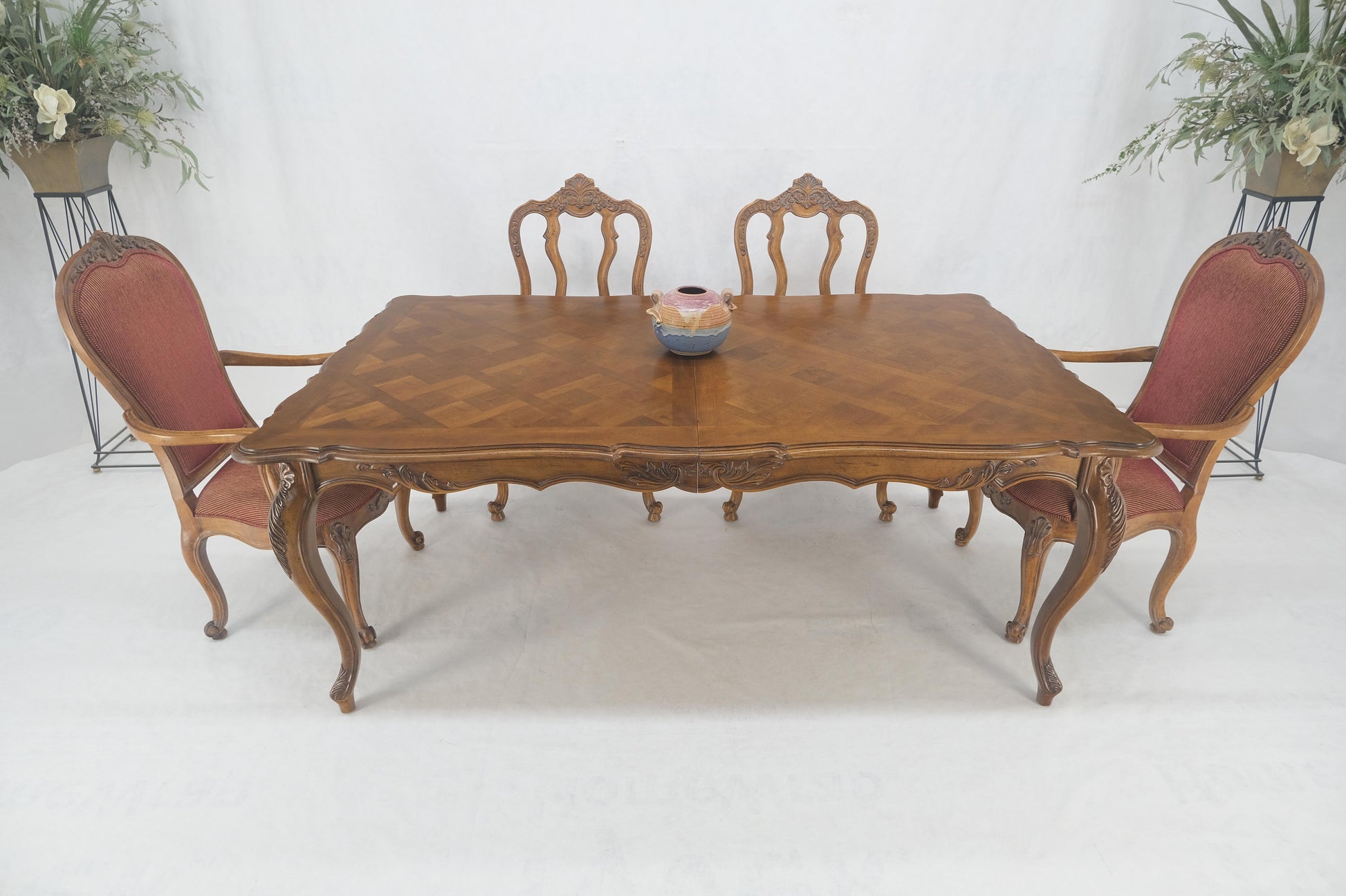 EstablishedLines Country French Parquetry Top Table 6 Dining Chairs 2X22" Extension Board Leafs