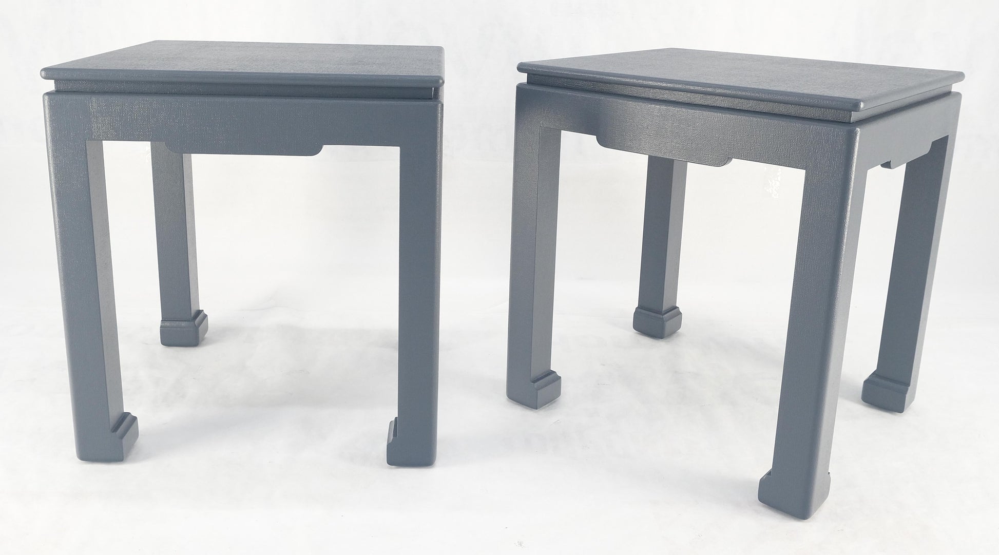 EstablishedLines Pair 28"H Lacquered Linen Cloth Light Grey Square End Side Occasional Tables