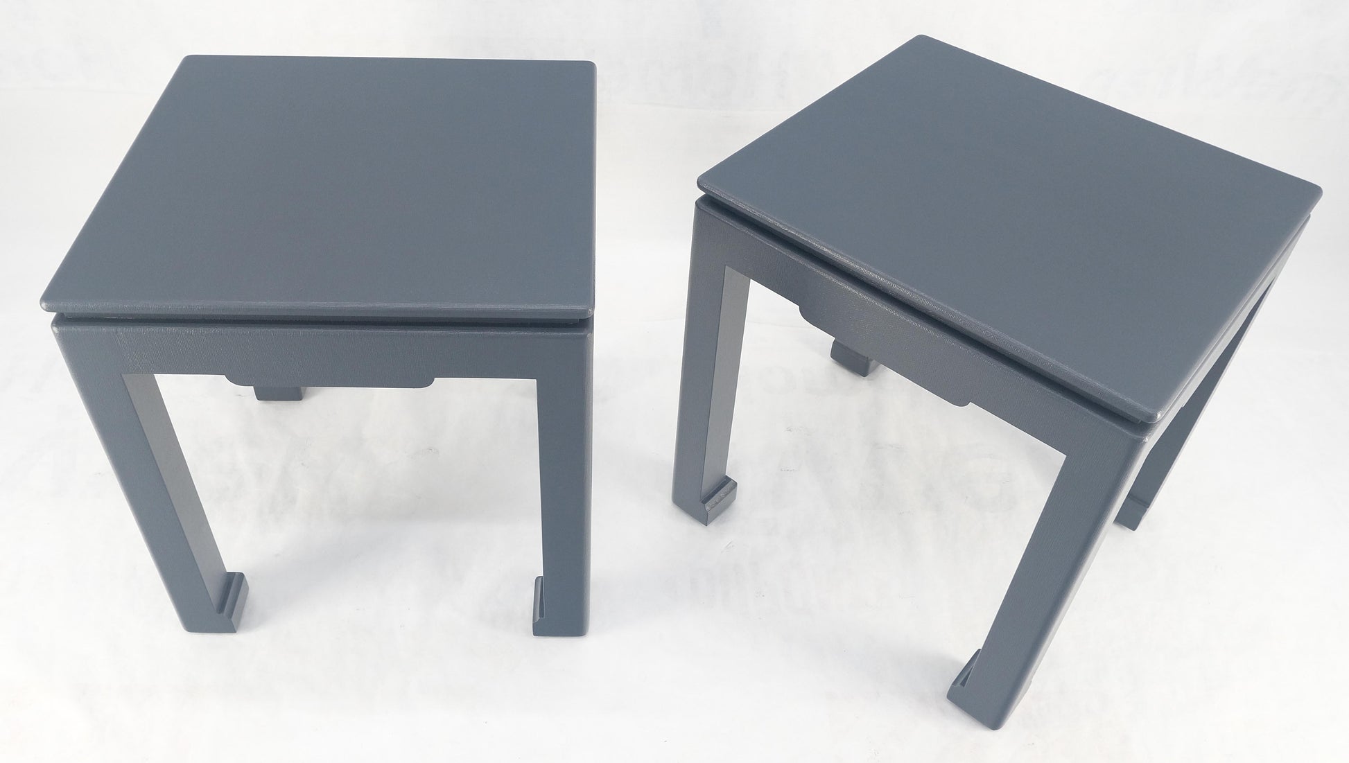 EstablishedLines Pair 28"H Lacquered Linen Cloth Light Grey Square End Side Occasional Tables
