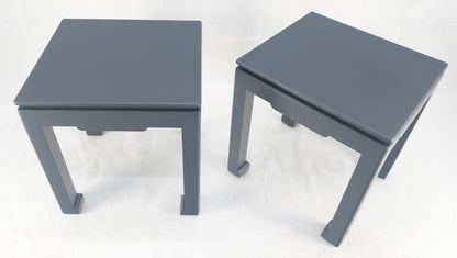 EstablishedLines Pair 28"H Lacquered Linen Cloth Light Grey Square End Side Occasional Tables