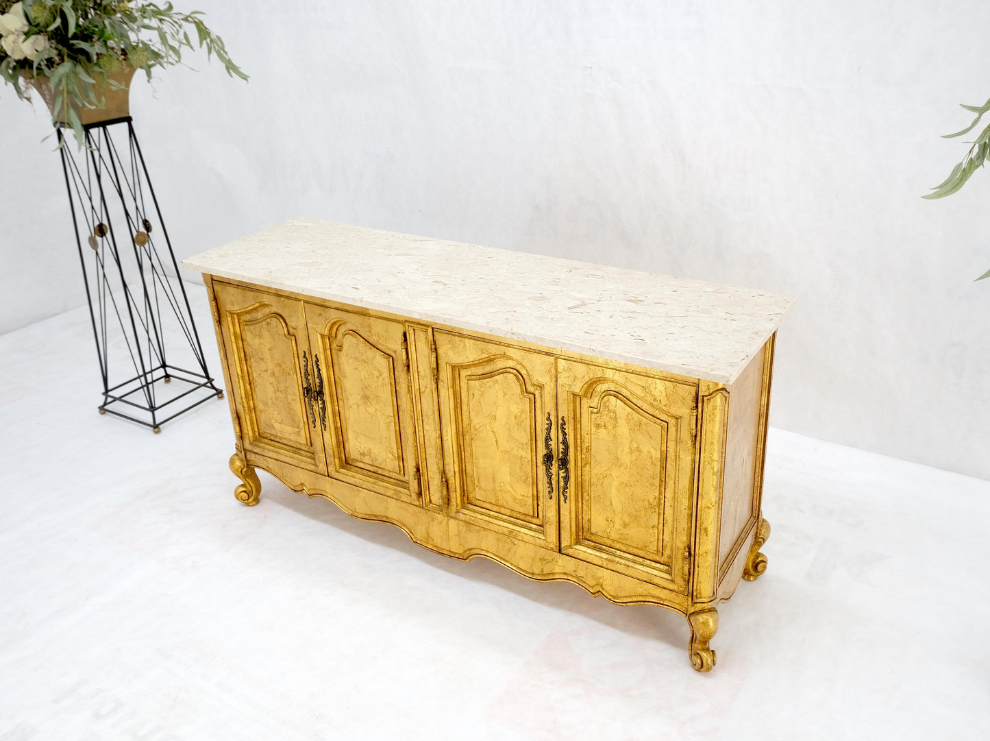 EstablishedLines Gold Gilt Finished Back Marble Top Double Door Server Credenza Dresser MINT!