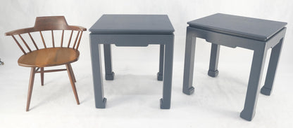 EstablishedLines Pair 28"H Lacquered Linen Cloth Light Grey Square End Side Occasional Tables
