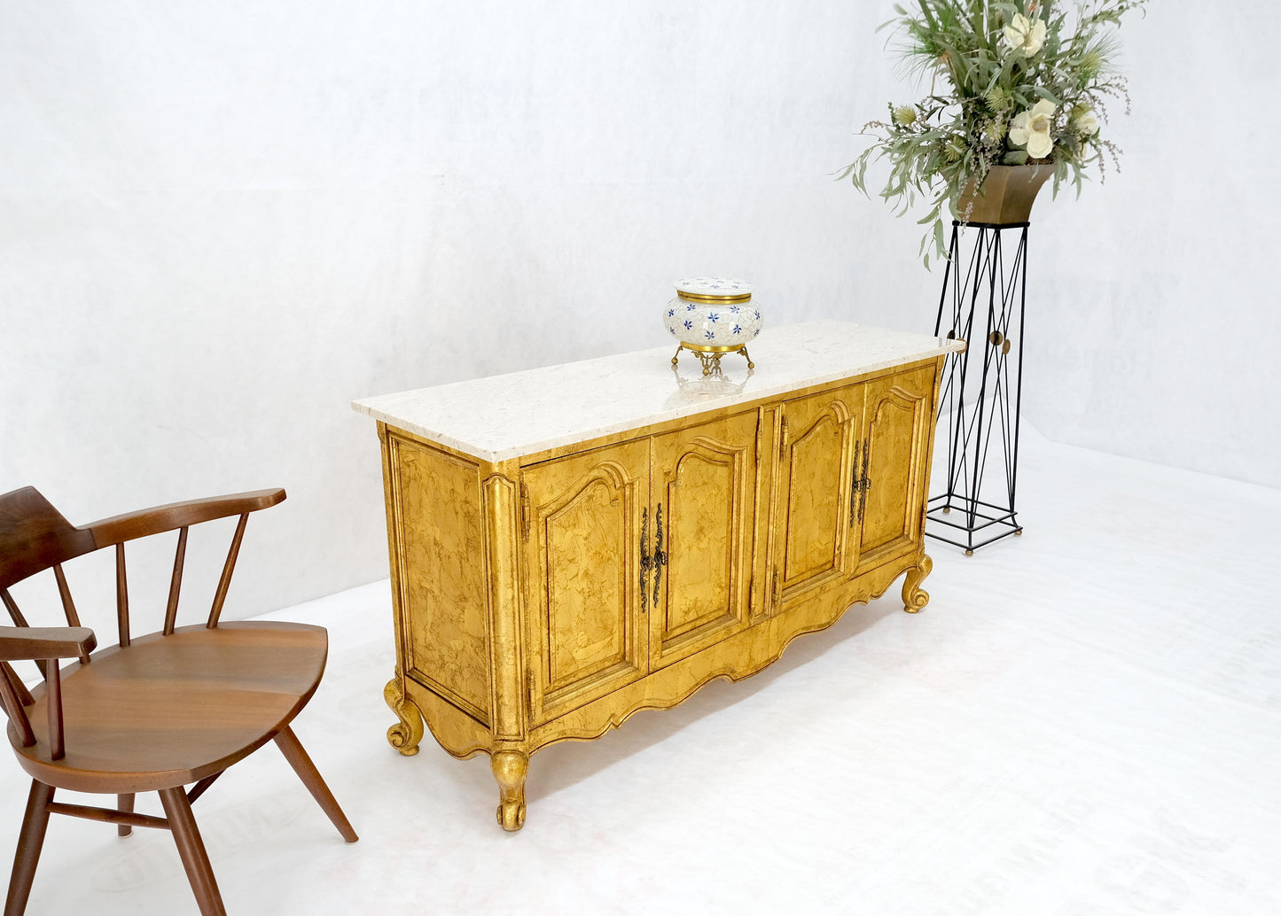 EstablishedLines Gold Gilt Finished Back Marble Top Double Door Server Credenza Dresser MINT!