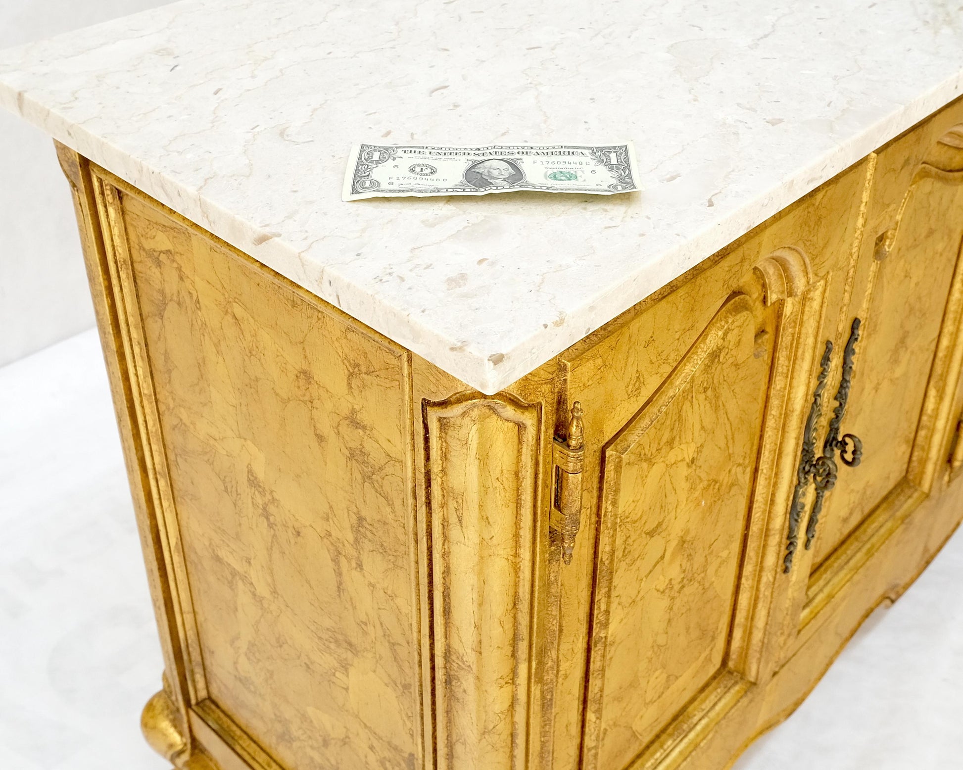 EstablishedLines Gold Gilt Finished Back Marble Top Double Door Server Credenza Dresser MINT!