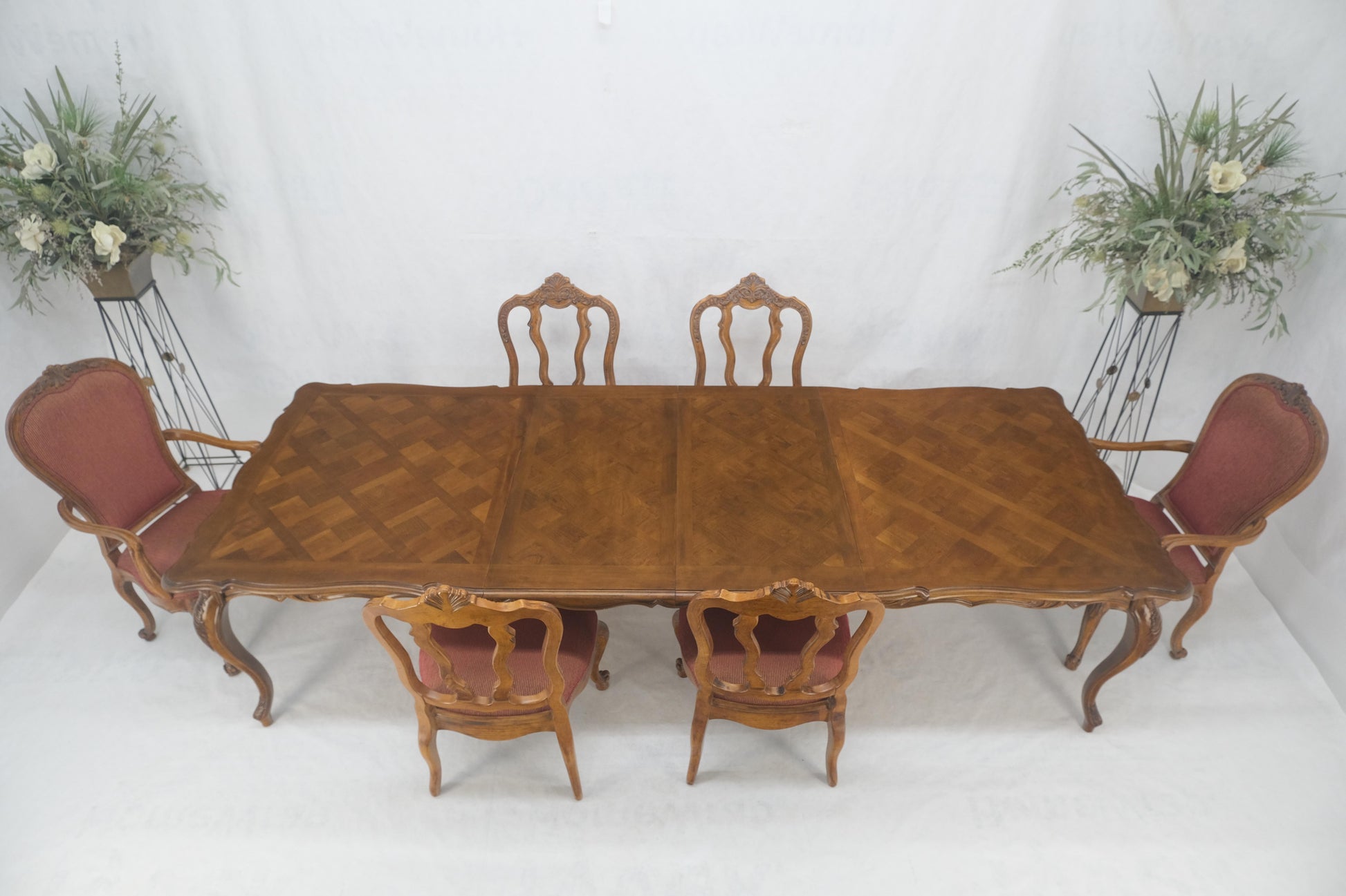 EstablishedLines Country French Parquetry Top Table 6 Dining Chairs 2X22" Extension Board Leafs