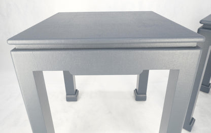 EstablishedLines Pair 28"H Lacquered Linen Cloth Light Grey Square End Side Occasional Tables