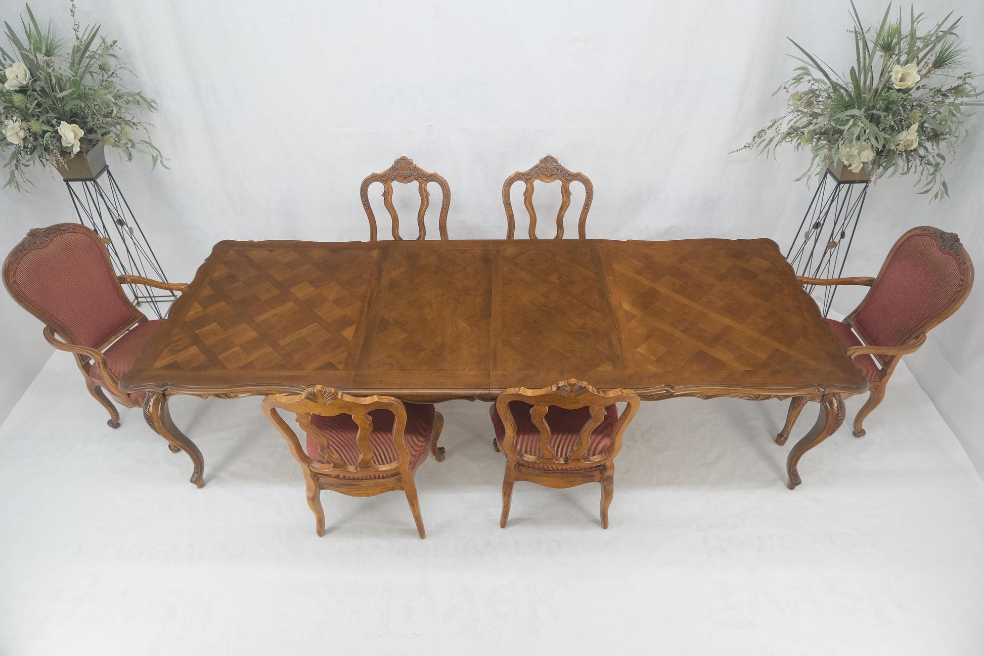 EstablishedLines Country French Parquetry Top Table 6 Dining Chairs 2X22" Extension Board Leafs