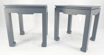 EstablishedLines Pair 28"H Lacquered Linen Cloth Light Grey Square End Side Occasional Tables